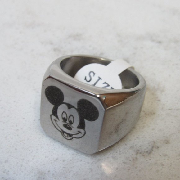 Mickey Mouse Engraved Steel Ring Size 8 - Picture 1 of 6